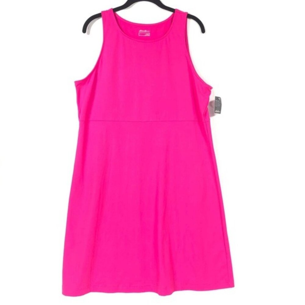 NWT Eddie Bauer Dress Aster Sleeveless Empire Waist LARGE Bright Pink Stretch